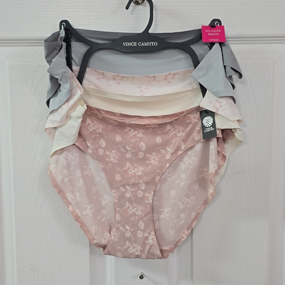 NWT Vince Camuto 5 Pack No Show Bikini Panties Floral Solid Gray Mauve Size XL